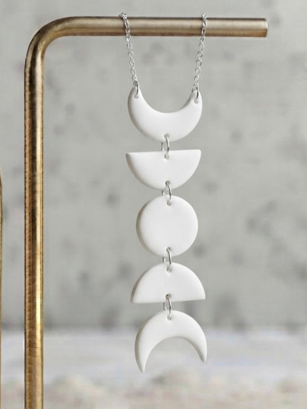 Crescent Moon Dangle Necklace - Lunar Phases Statement Pendant